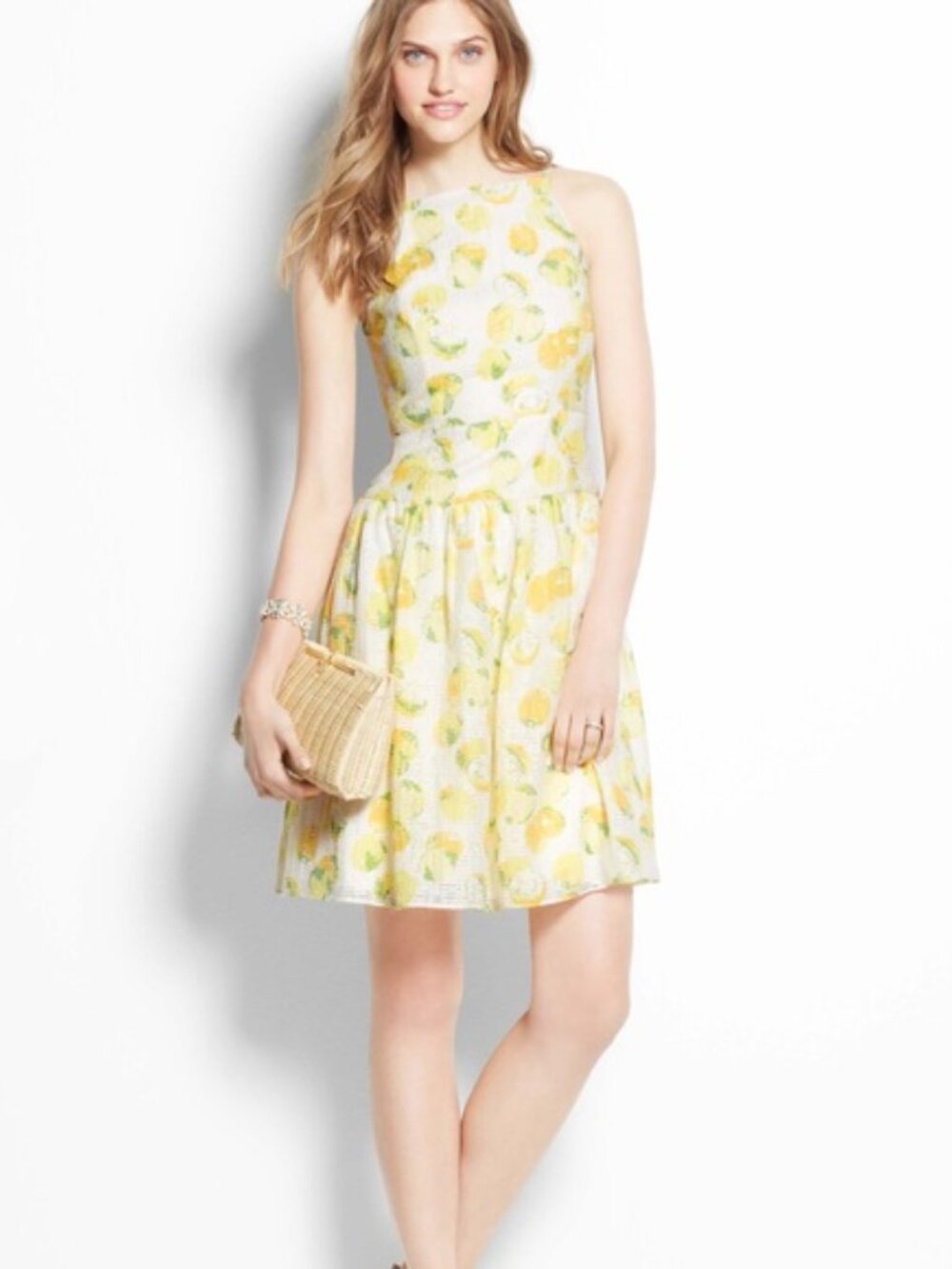 Ann Taylor Lemon Drop Fit & Flare Sun Dress Sz 6 Coastal Prep Fruit Chic Summer